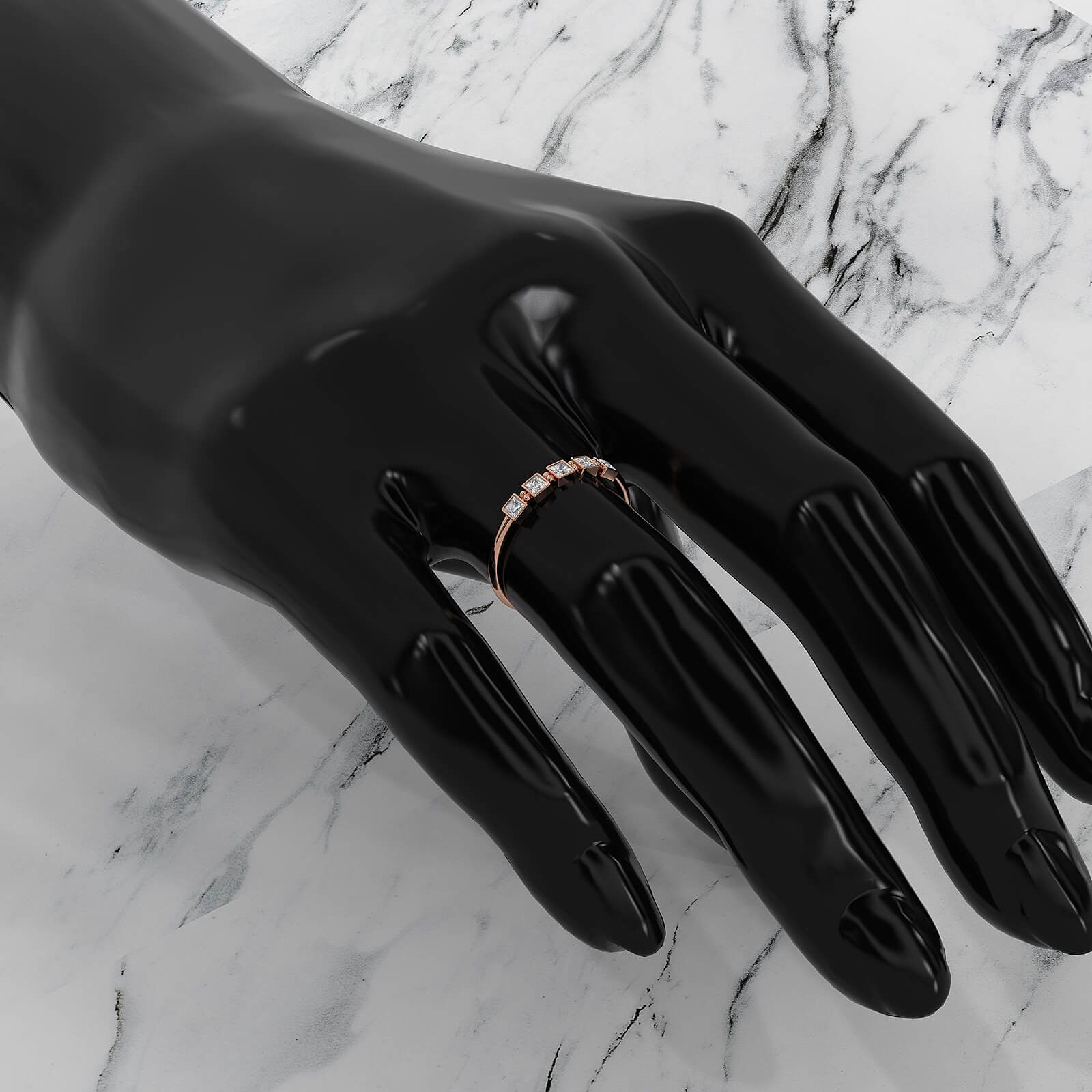 5 Stone Bezel Set Cluster Princess Lab Diamond Fashion Ring 0.23ctw.